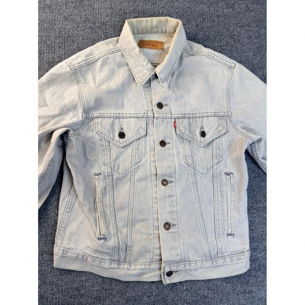 Vintage Levis 70506 0257 Denim Trucker Jacket 40 Grey Blue USA Made Workwear Men